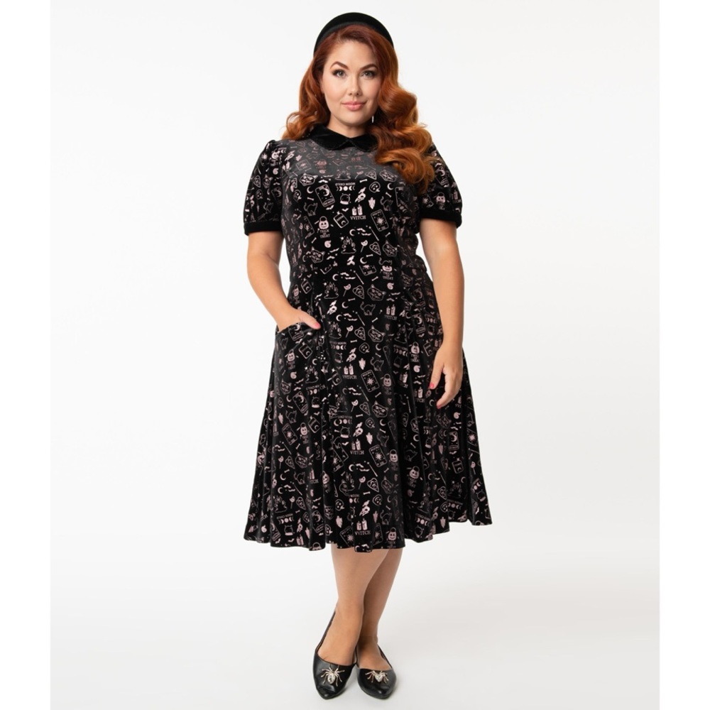 Collectif Spooky Halloween Velvet Swing Dress: XL / UK 16